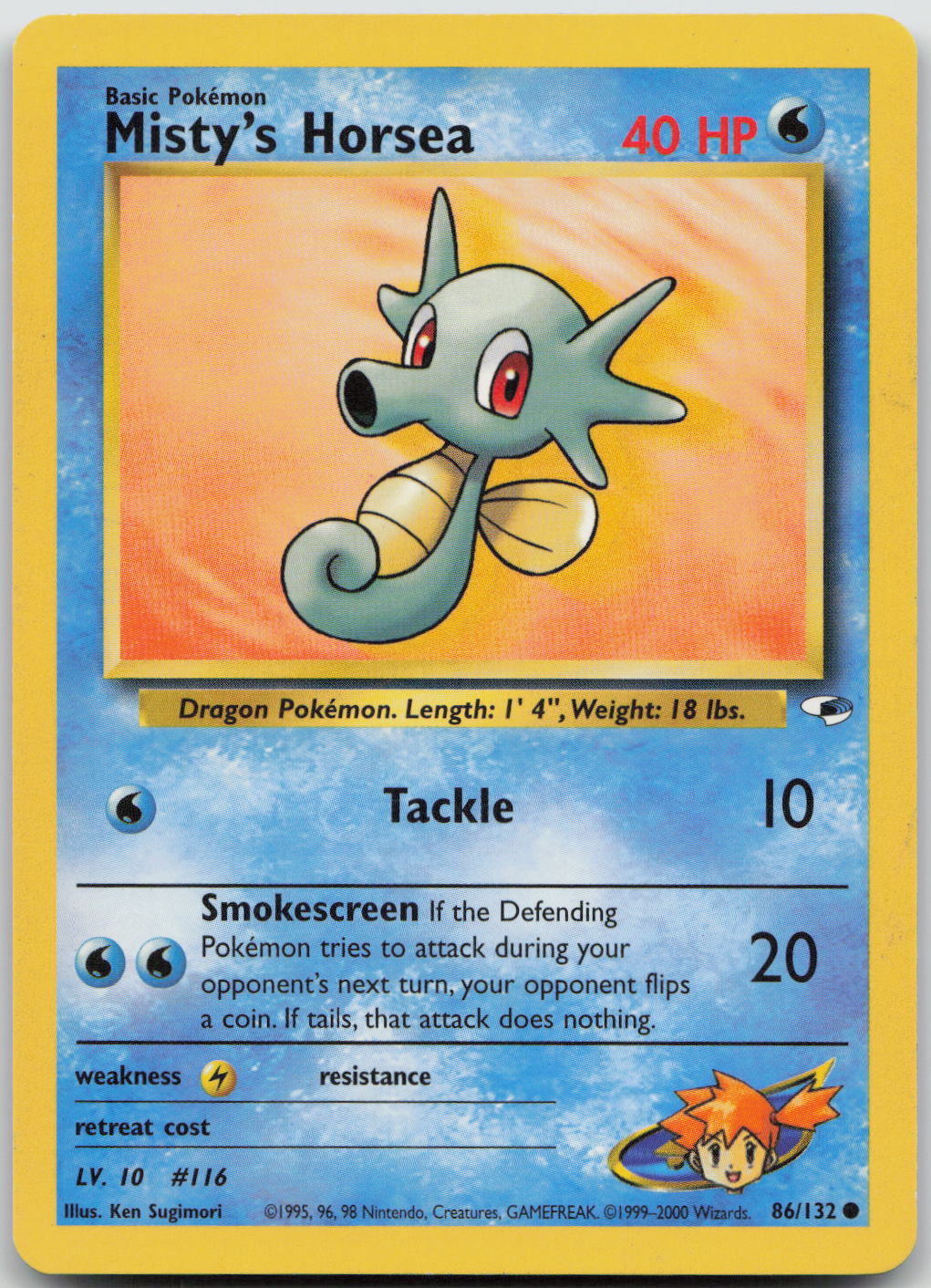Misty's Horsea Unlimited Common Gym Heroes 086/132 LP