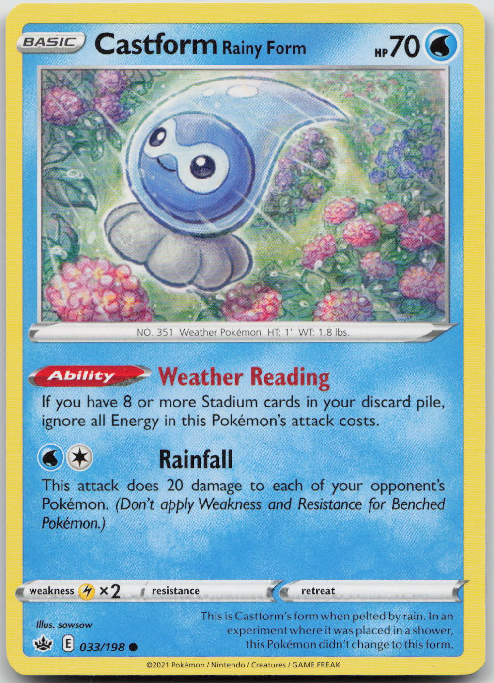 Castform Rainy Form Common SWSH06: Chilling Reign 033/198 NM