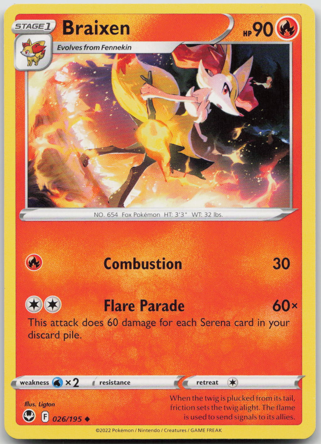 Braixen Uncommon SWSH12: Silver Tempest 026/195 LP